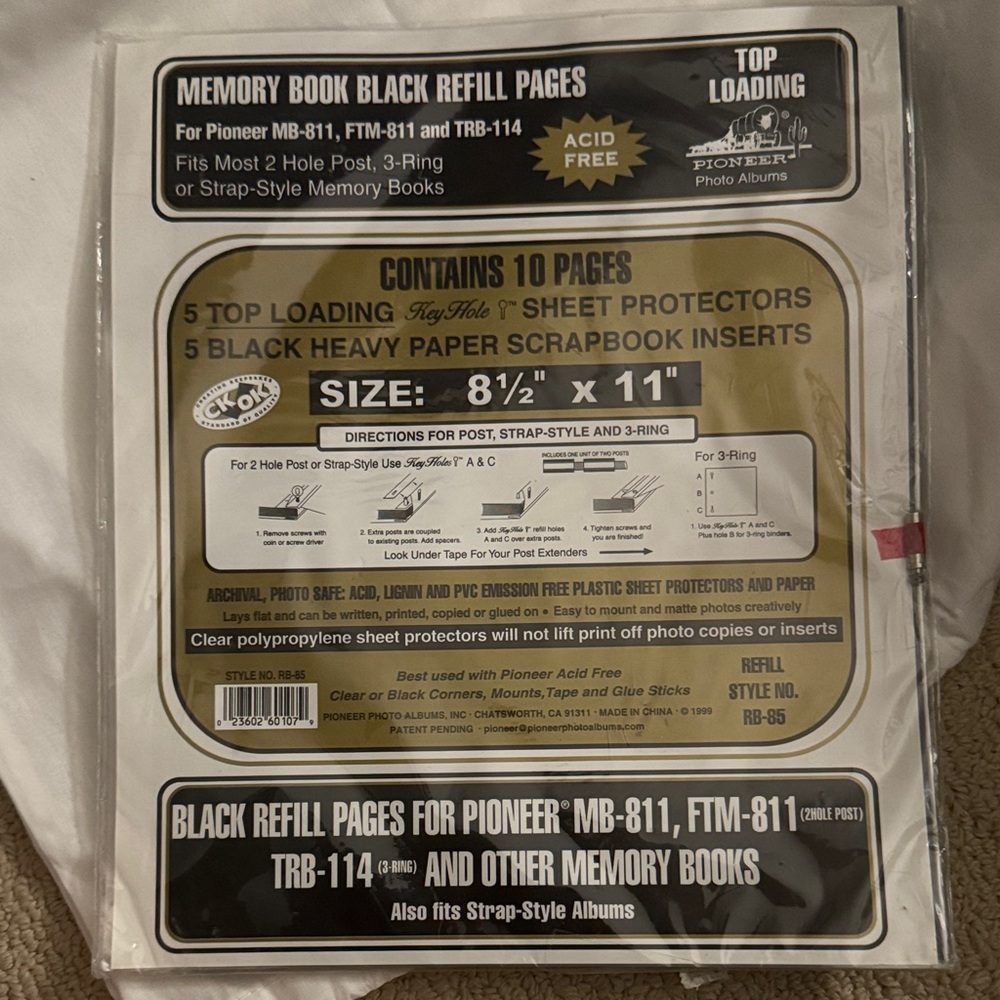 Memory Book Black Refill Pages